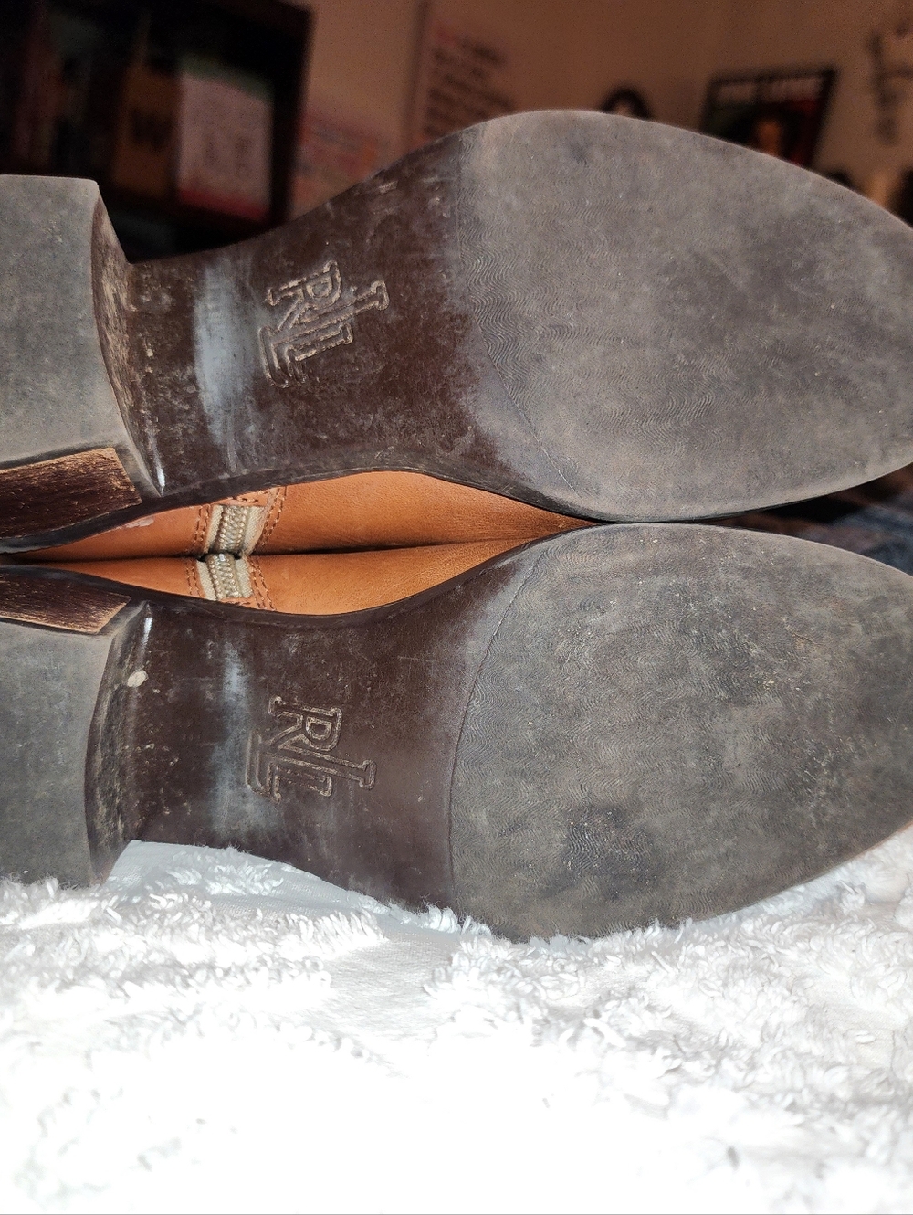 Ralph Lauren Tan Brown Embossed Shaft Leather Heeled Boots - Picture 7 of 7